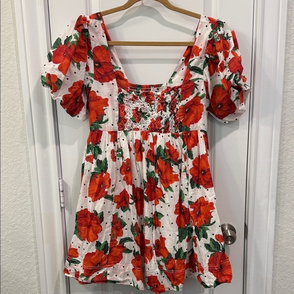 Anthropologie Maeve Square-Neck Smocked Babydoll Mini Floral Dress - Picture 9 of 17